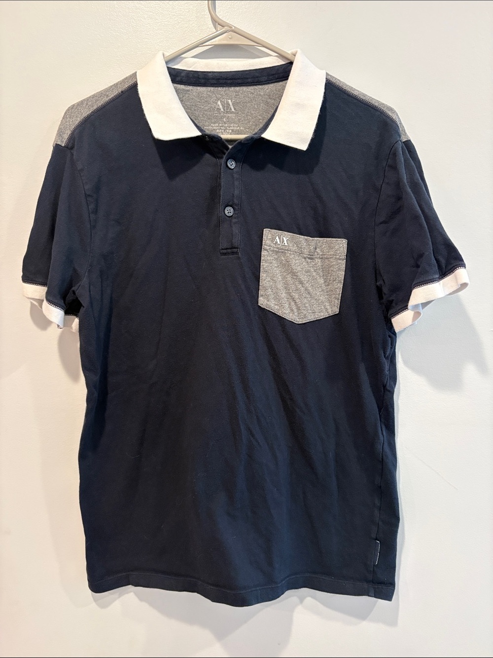 Armani Exchange Navy Polo with Gray Pocket & White Collar ptp 19.5